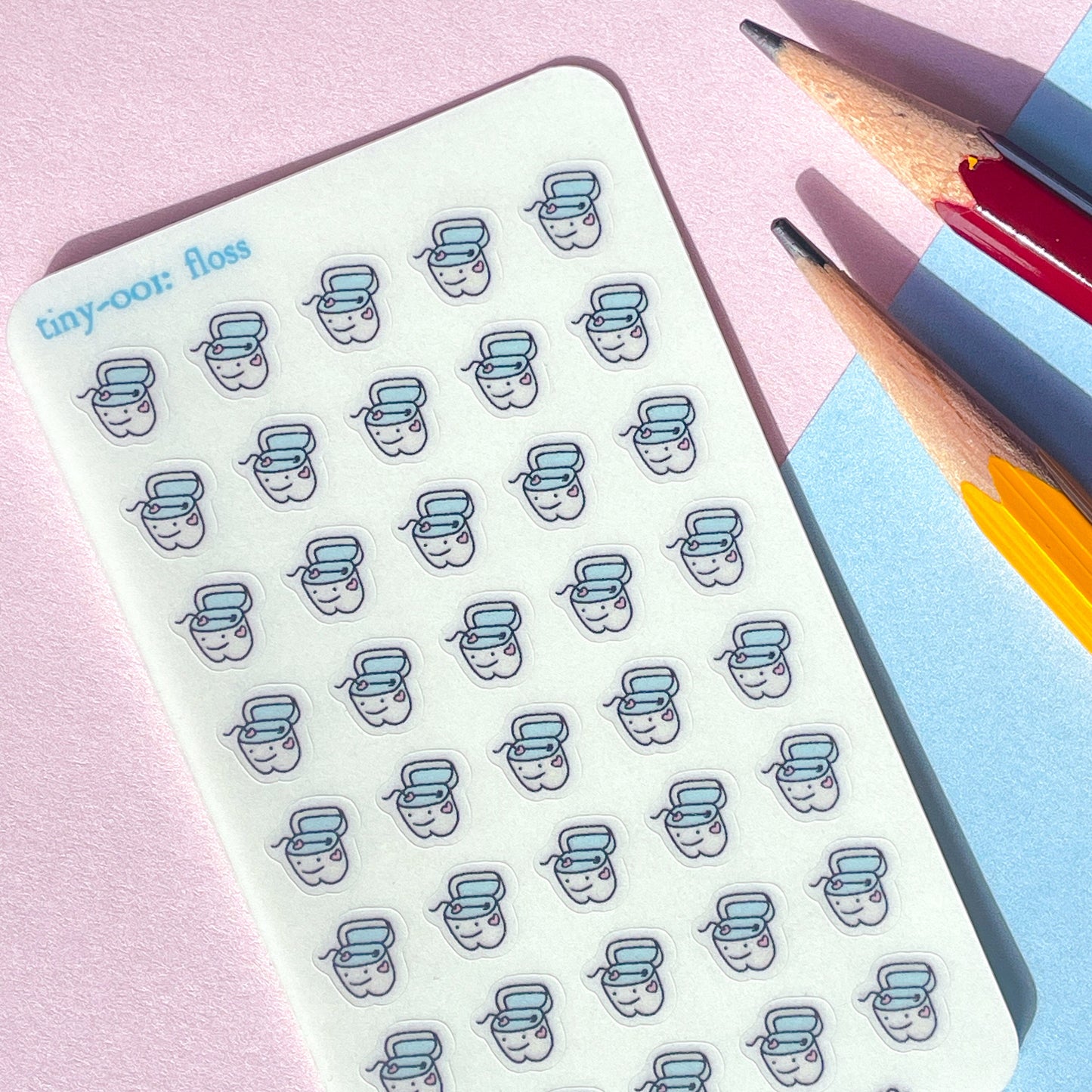 001 Floss Mini Planner Sticker Sheet | Tiny Dental Hygiene Stickers | Oral Health Small Miniature Seals BuJo Bullet Journal Tracking Dentist