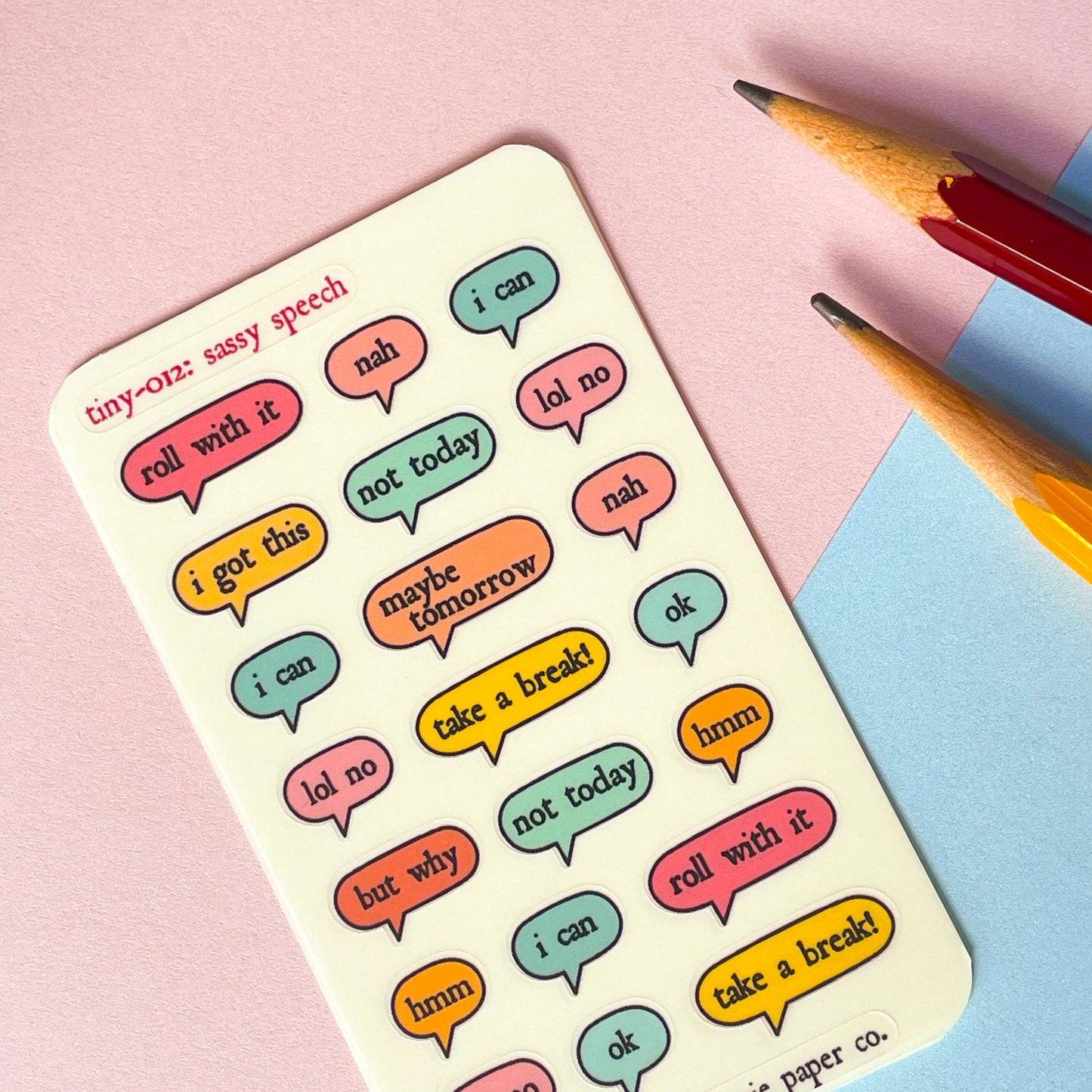 012 Sassy Speech Mini Planner Sticker Sheet : tiny self-care motivational sayings for your bullet journal, diary or schedule