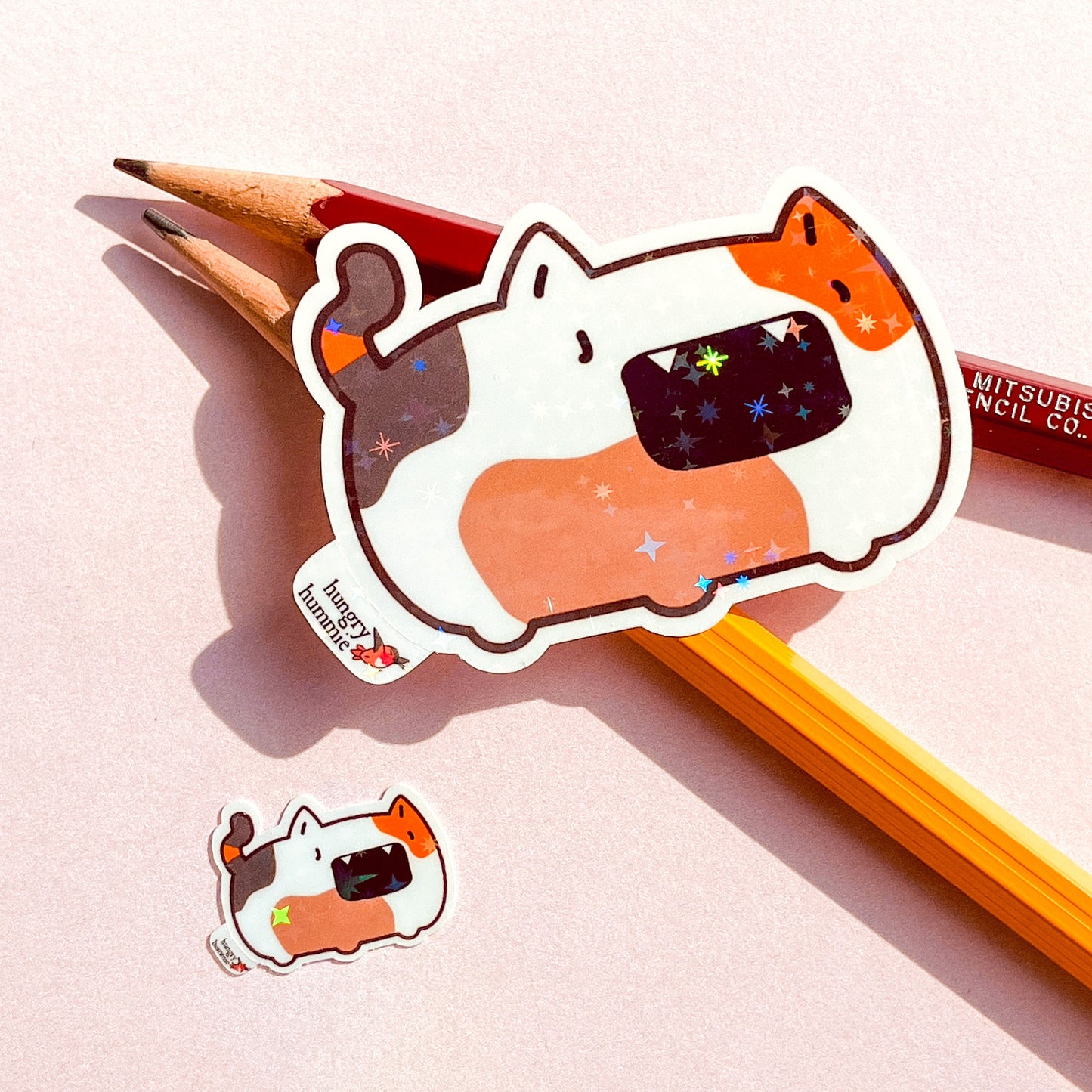 Chonky Chai | Holographic Cat Sticker Set of 1 Big, 1 Mini Stickers | Holo Stars | Grouchy Grumpy Kitty Cats | Sparkle Cute Kawaii Shiny