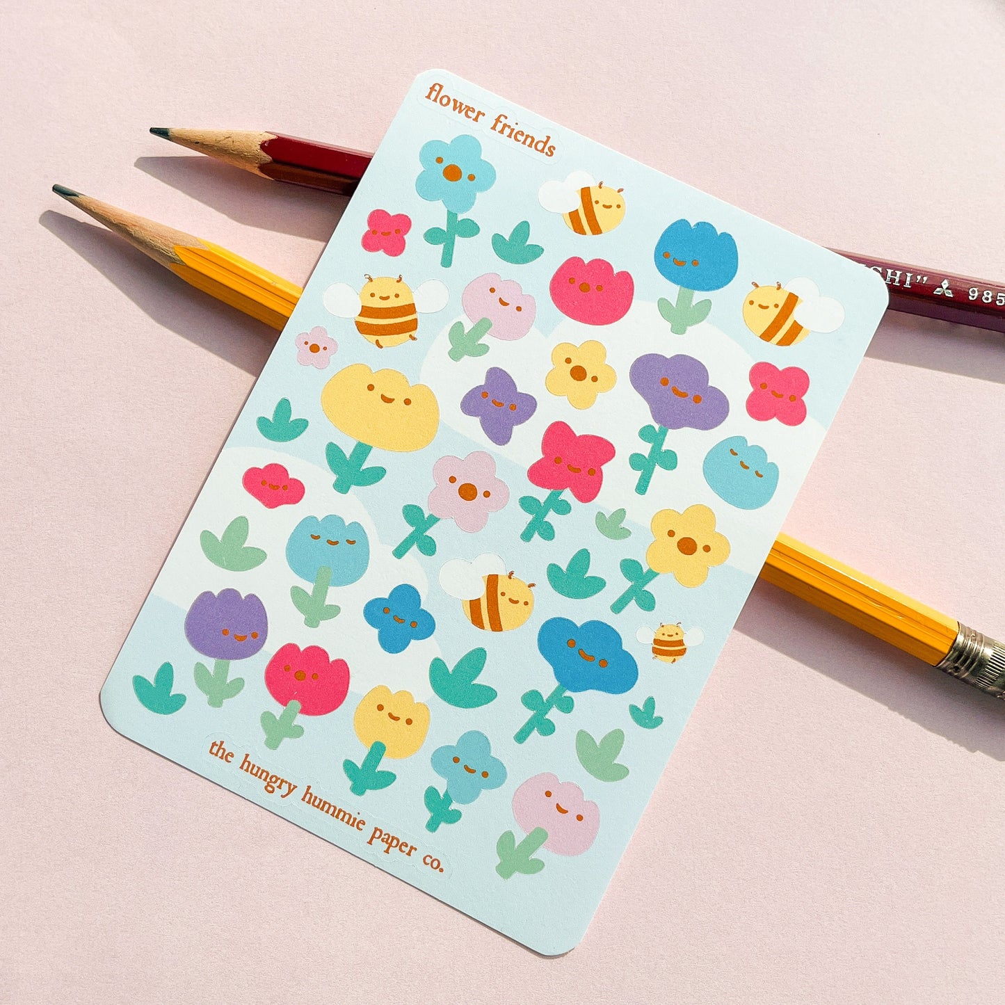 Flower and Bee Friends Cozy Sticker Sheet - Colourful Floral notebook planner deco polco paper spring themed designs for gardening lovers