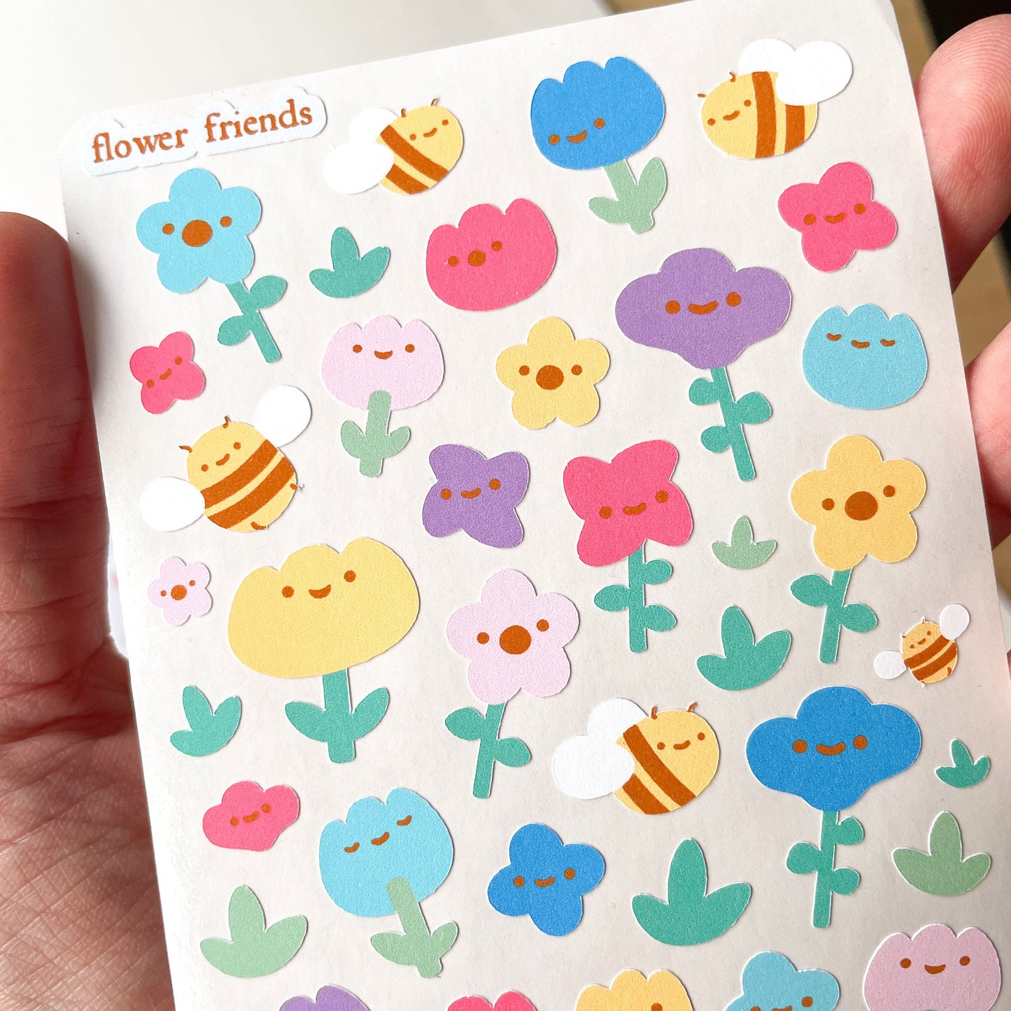 Flower and Bee Friends Cozy Sticker Sheet - Colourful Floral notebook planner deco polco paper spring themed designs for gardening lovers