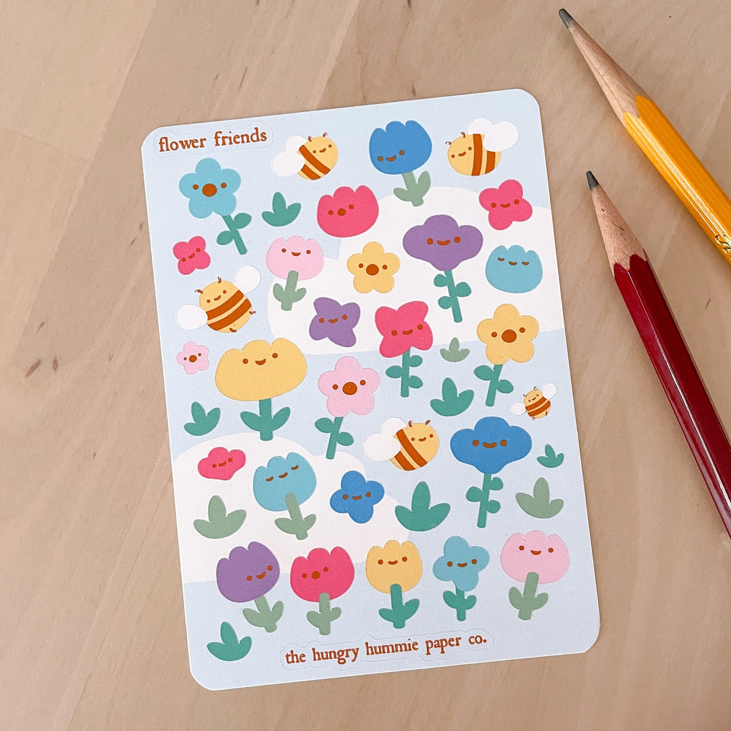 Flower and Bee Friends Cozy Sticker Sheet - Colourful Floral notebook planner deco polco paper spring themed designs for gardening lovers