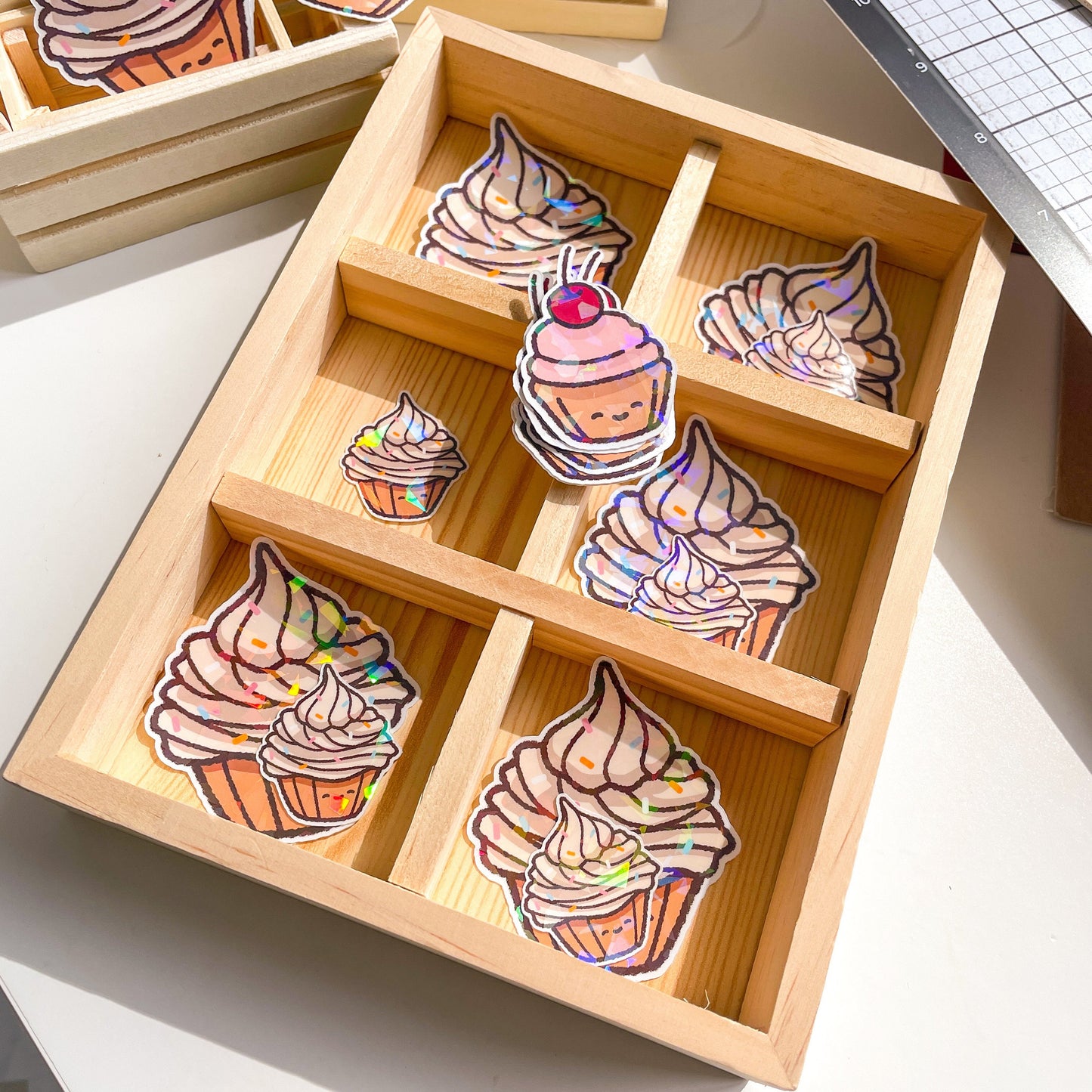 Holographic Cupcakes sticker set - great gift for bakery lovers! Food stickers for fans of baked goods - decorate planners and notebooks!
