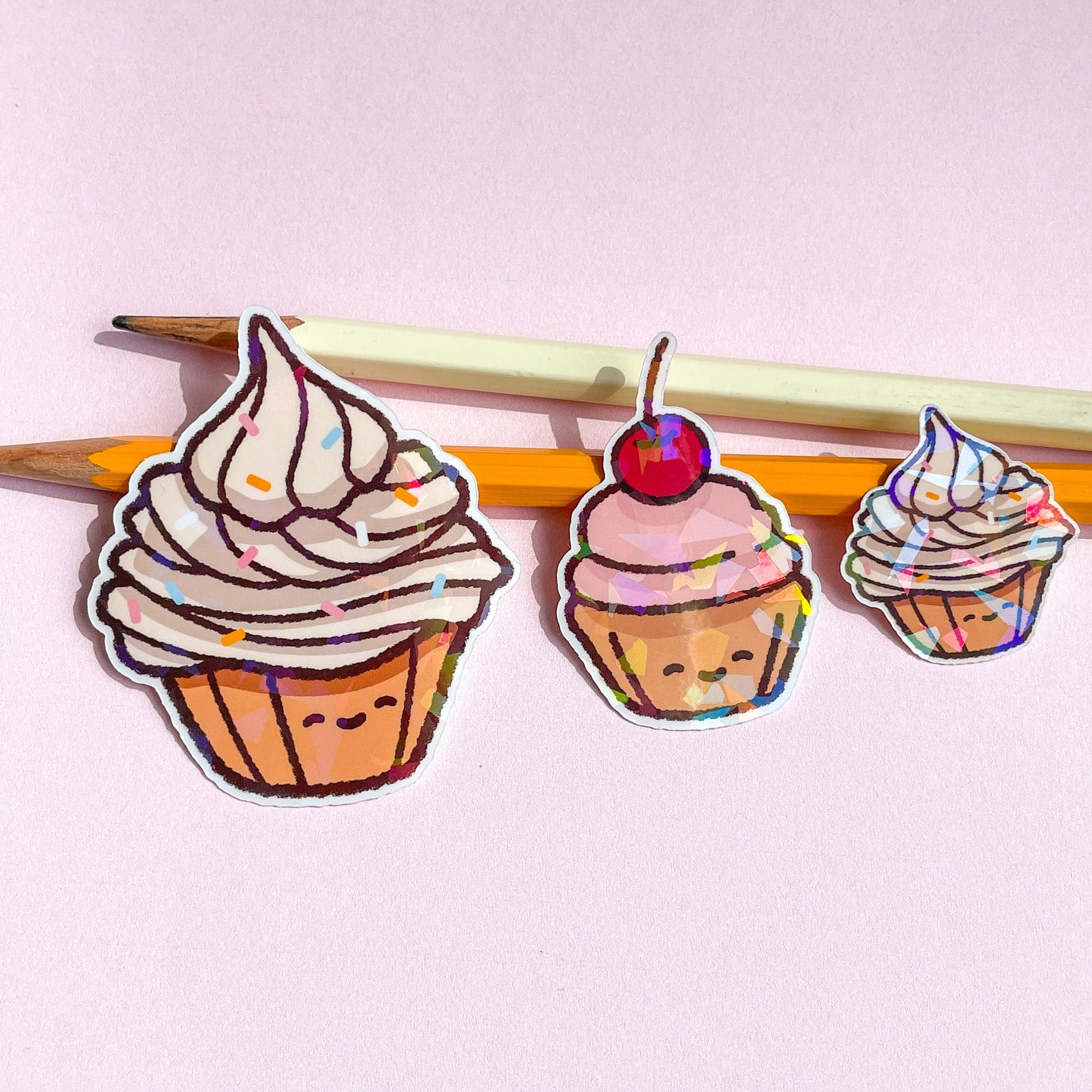 Holographic Cupcakes sticker set - great gift for bakery lovers! Food stickers for fans of baked goods - decorate planners and notebooks!