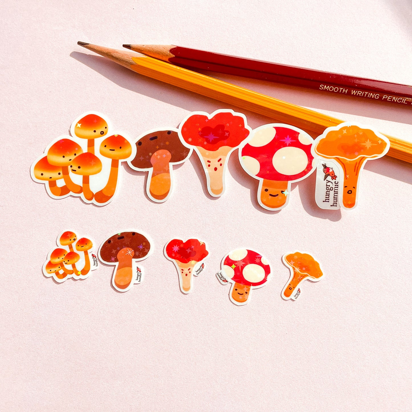 Group of Five Mushroom Sticker with 5 Mini Holographic Stickers | Shiny Mycology Related Fungi Gifts for Biologists Ecology Nature Science