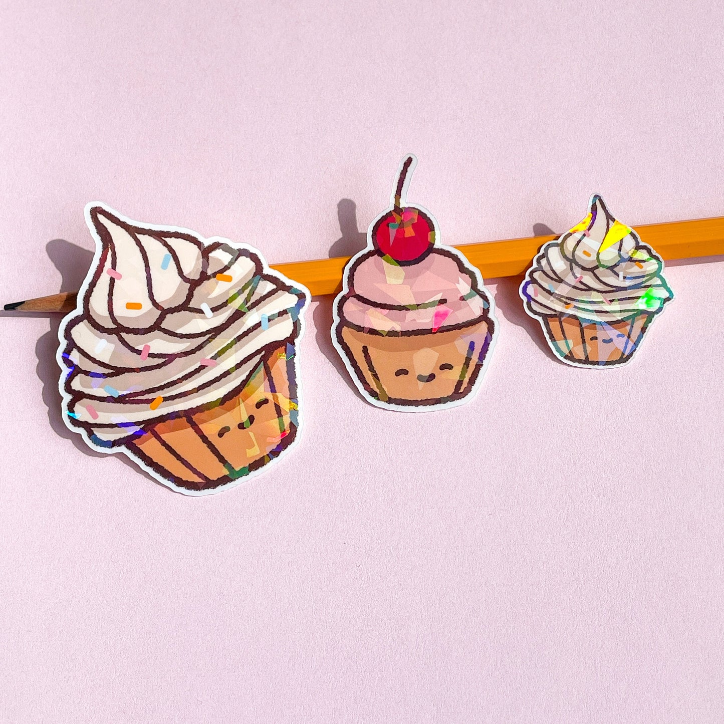Holographic Cupcakes sticker set - great gift for bakery lovers! Food stickers for fans of baked goods - decorate planners and notebooks!