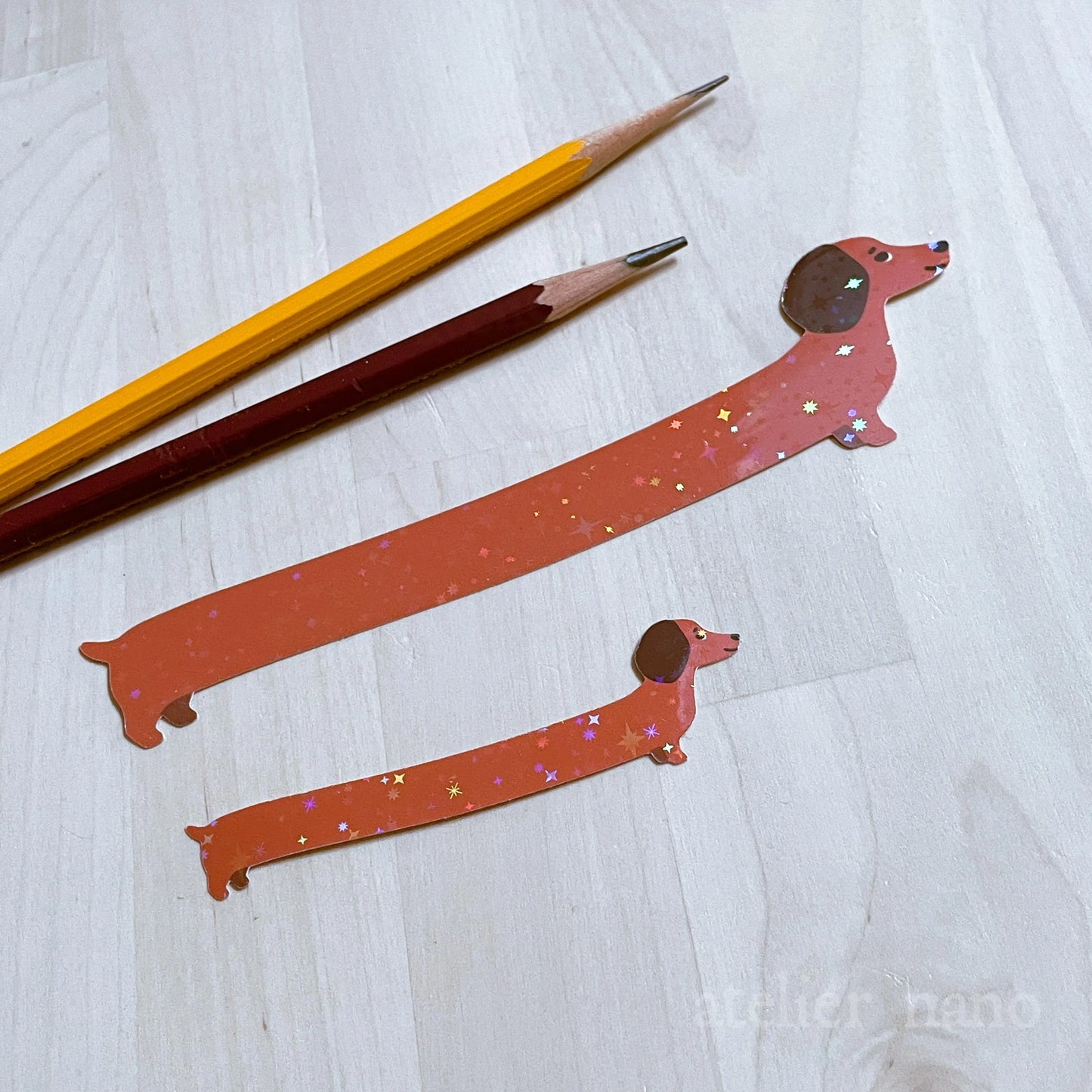 Daschund Sticker | Holographic Ridiculously Long Wiener Dog : 1 Big and 1 Mini Sticker! Silly, hilarious sausage puppy doggie stationery