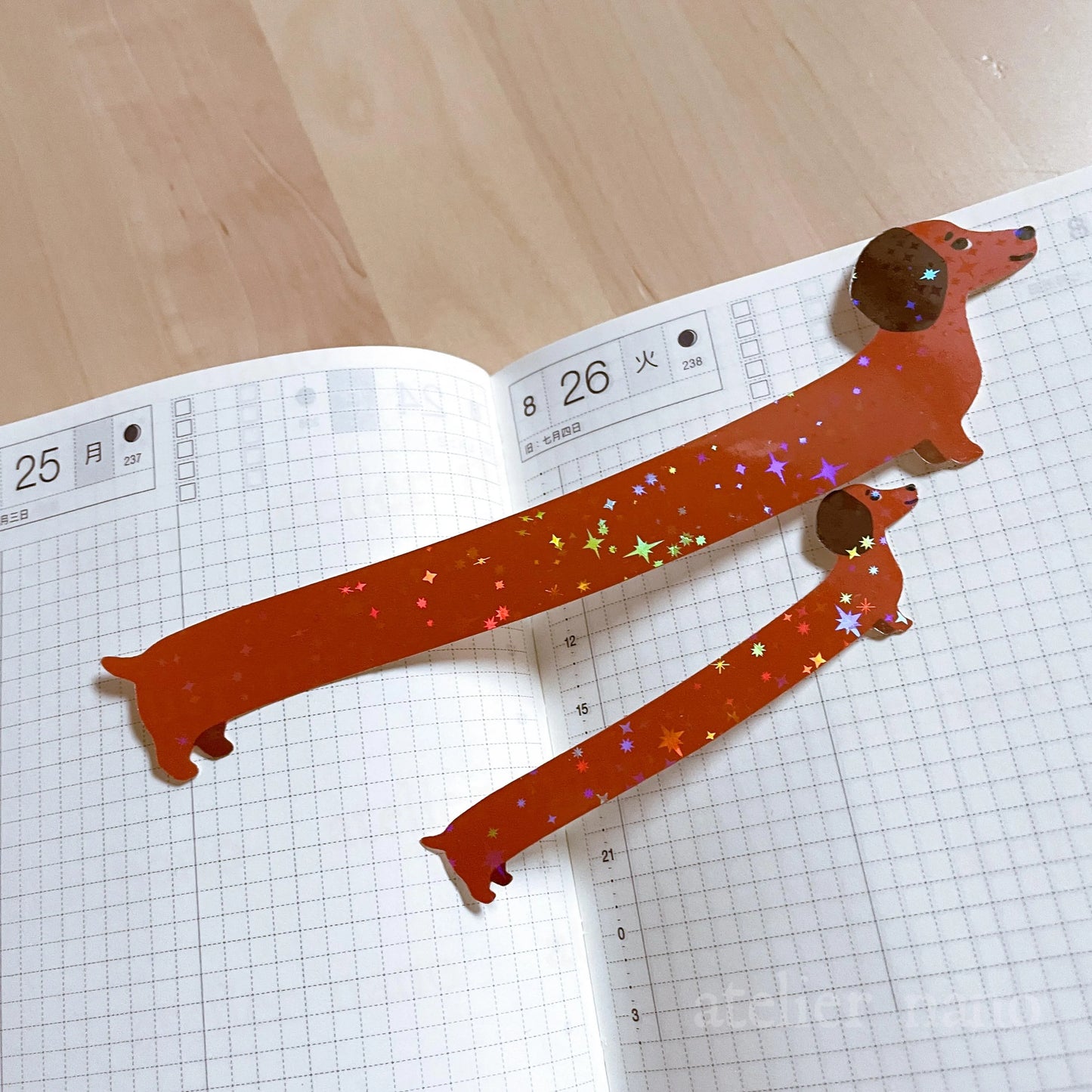 Daschund Sticker | Holographic Ridiculously Long Wiener Dog : 1 Big and 1 Mini Sticker! Silly, hilarious sausage puppy doggie stationery
