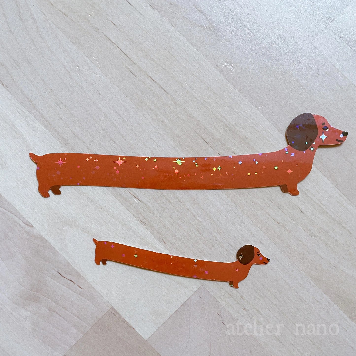 Daschund Sticker | Holographic Ridiculously Long Wiener Dog : 1 Big and 1 Mini Sticker! Silly, hilarious sausage puppy doggie stationery