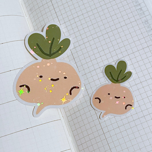 Turnip Sticker Set! Adorable vegetables from the veggie patch! | One large and one mini holographic sticker. A gift for vegans / vegetarians