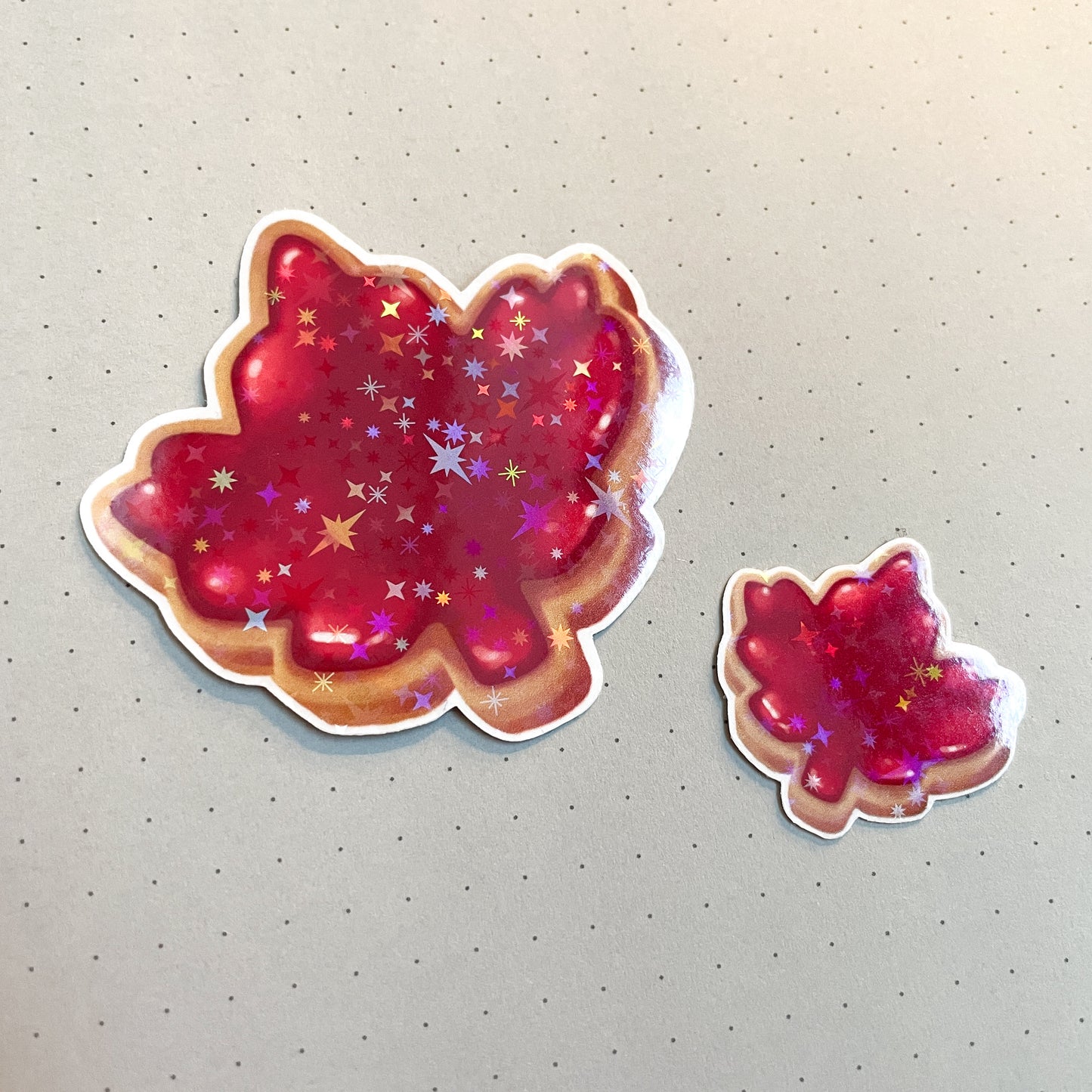 Canadian Maple Leaf Cookie Sticker Set - Jammy biscuits that sparkle and shine! One large and one mini holographic sticker. Made in Canada