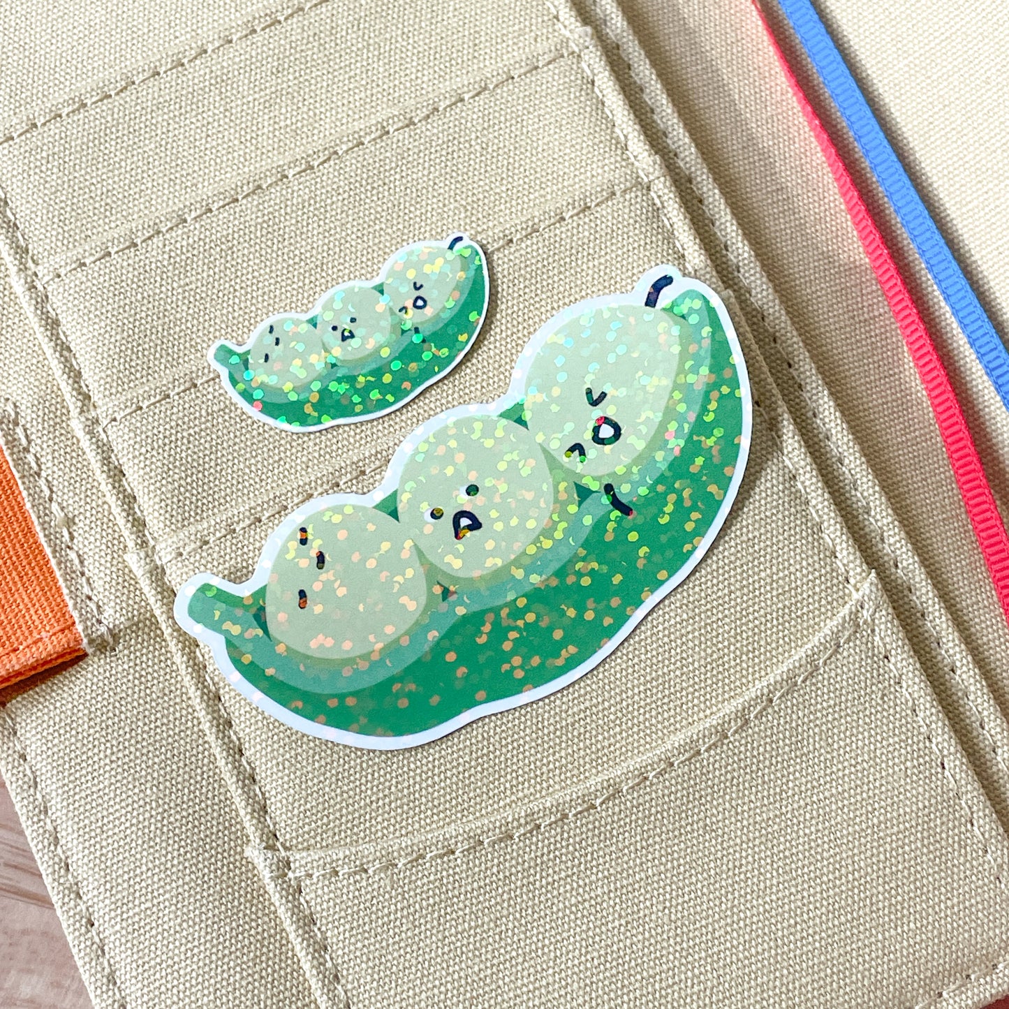 Edamame Soybeans, silly peas in a pod! | One large and one mini holographic sticker. A plant gift for gardeners, vegans and vegetarians!