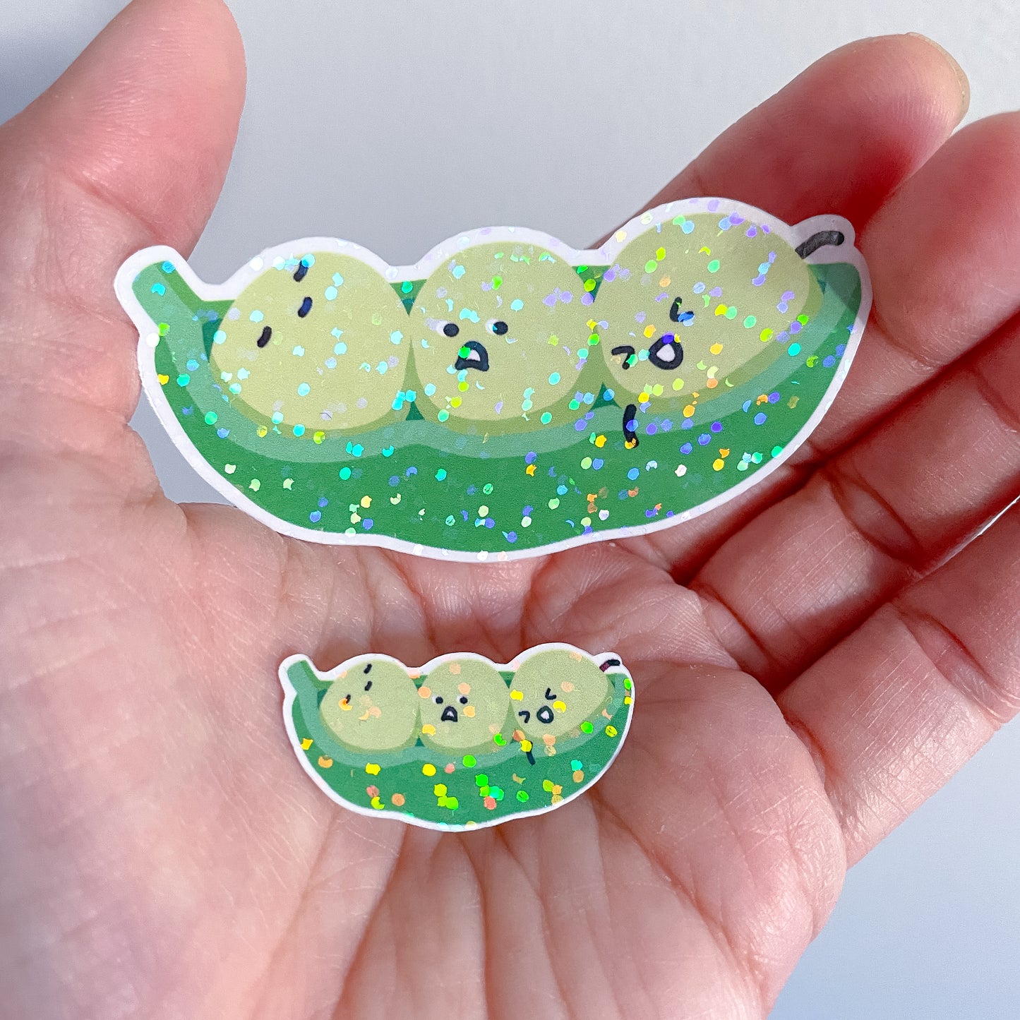Edamame Soybeans, silly peas in a pod! | One large and one mini holographic sticker. A plant gift for gardeners, vegans and vegetarians!