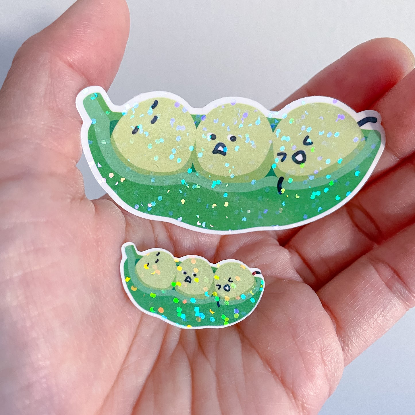 Edamame Soybeans, silly peas in a pod! | One large and one mini holographic sticker. A plant gift for gardeners, vegans and vegetarians!