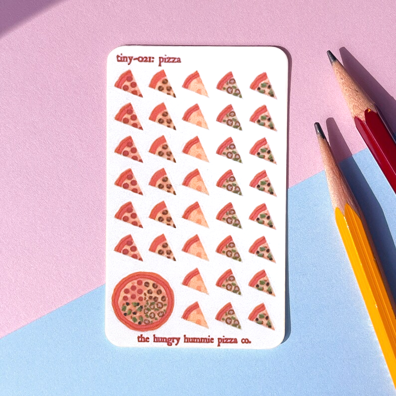 021 Pizza Night Stickers - Nano Sticker sheet for planners of all types! It's junk food day, enjoy carbs and cheese in credit card size!