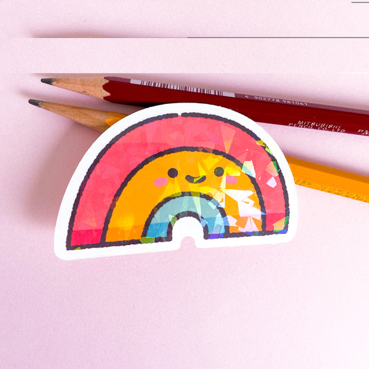 Happy Rainbow holographic sticker! Decorative sticker for rainy day lovers! Mood boosting stickers!