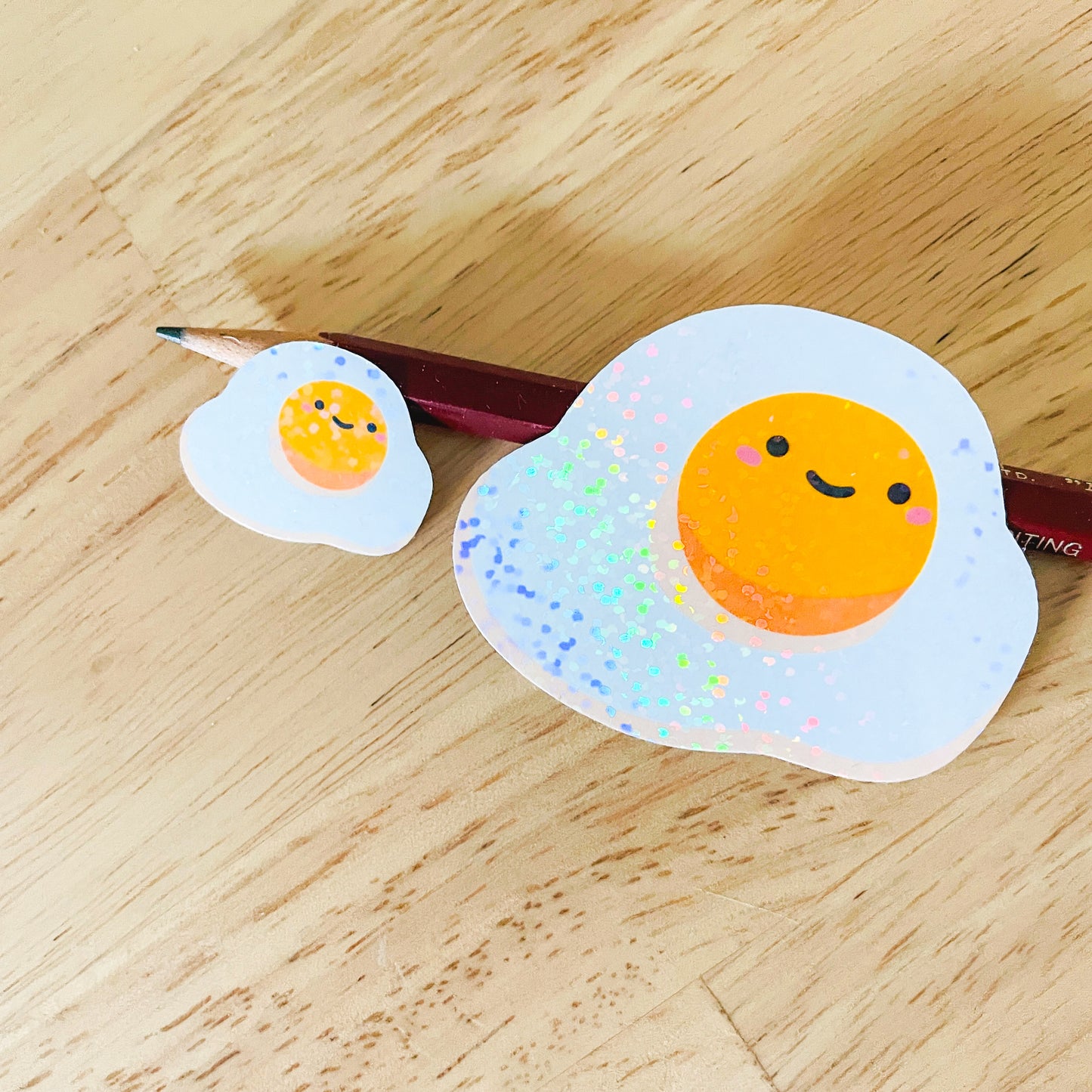 Fried Egg Stickers! One large and one mini holographic glitter sticker. The best egg stickers ever!