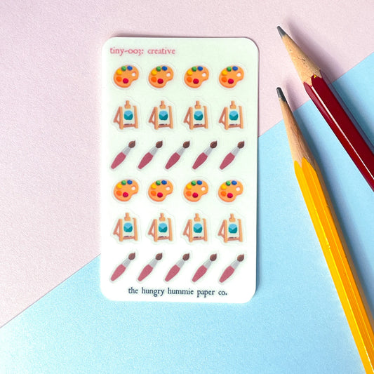 003 Creative Mini Planner Sticker Sheet | Tiny Artist Art Paint Easel Palette Paintbrush Brush Small Miniature Journal Tracker Micro