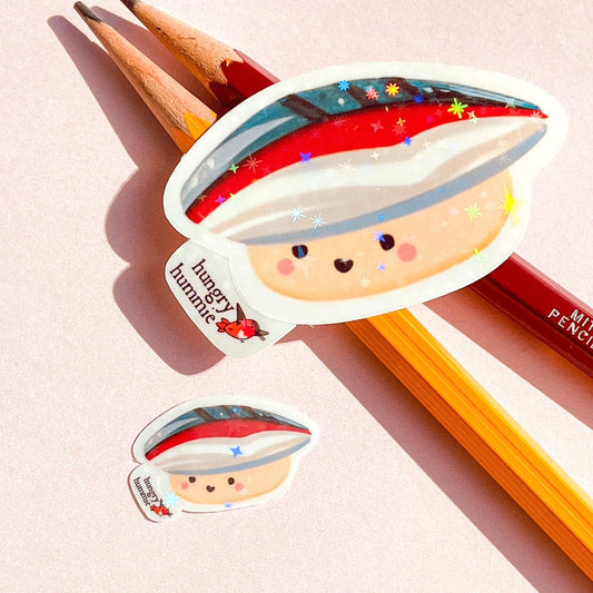 Saba Mackerel Nigiri | Holographic Sushi Sticker Set of 1 Big & 1 Mini Stickers | Holo Stars | Sparkle Cute Kawaii Sadface Deco Food