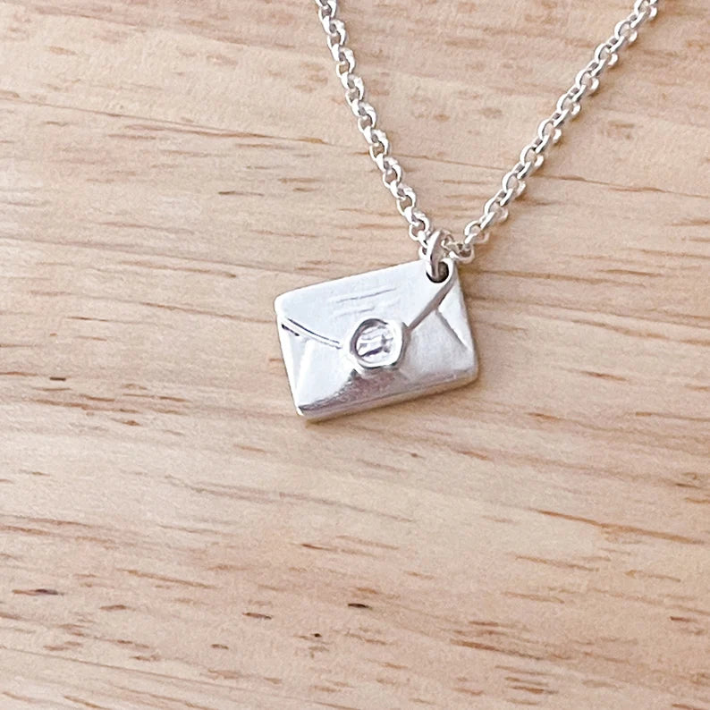 Sterling Silver Letter Envelope Mini Mail Pendant Necklace