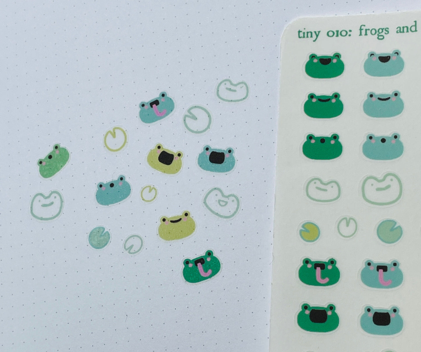 010 Frogs and Lilypads mini sticker sheet : tiny frog faces! Cute gifts for emoji amphibian lovers colour icons Bullet Journals, Trackers