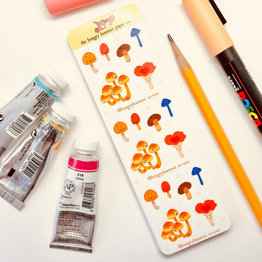 m-001 Mini Mushroom Sticker Sheet | Cute Fungi gifts for naturalists and biologists! Planner sticker seals for notebooks and student folders