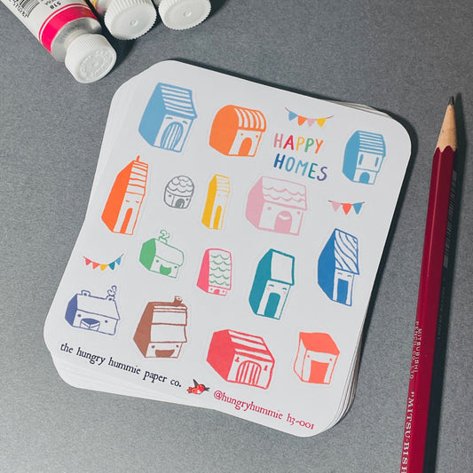 Happy Houses Cozy Sticker Sheet | Cosy vibes | New home celebration stickers, cute houses, tiny houses, townhome notebook planner stickers
