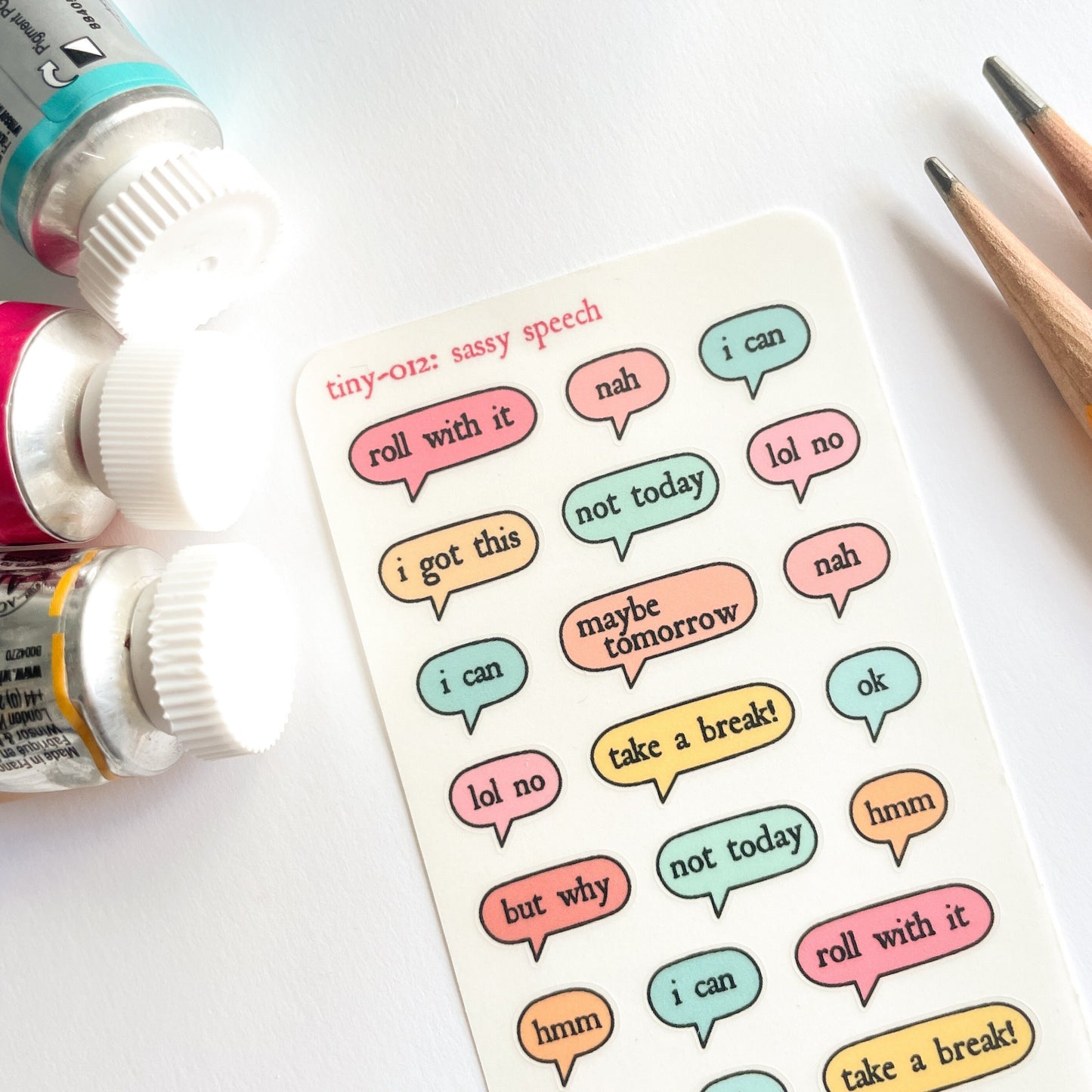 012 Sassy Speech Mini Planner Sticker Sheet : tiny self-care motivational sayings for your bullet journal, diary or schedule