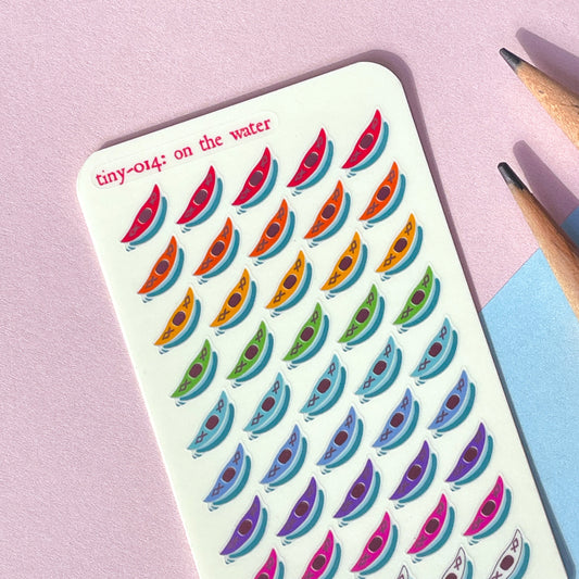 014 Kayak Mini Planner Sticker Sheet - On The Water - Tiny self-care cardio rowing workout fitness goals gift for kayakers and outdoors
