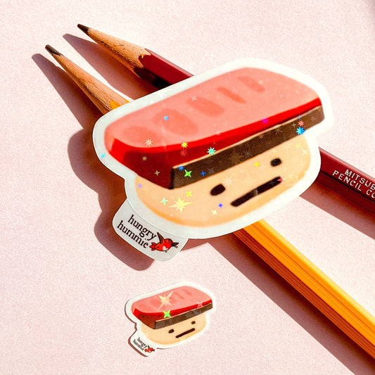 Yellowtail Hamachi Nigiri | Holographic Sushi Sticker Set of 1 Big 1 Small | Holo stars Cute Kawaii Sadface Stickers Polco
