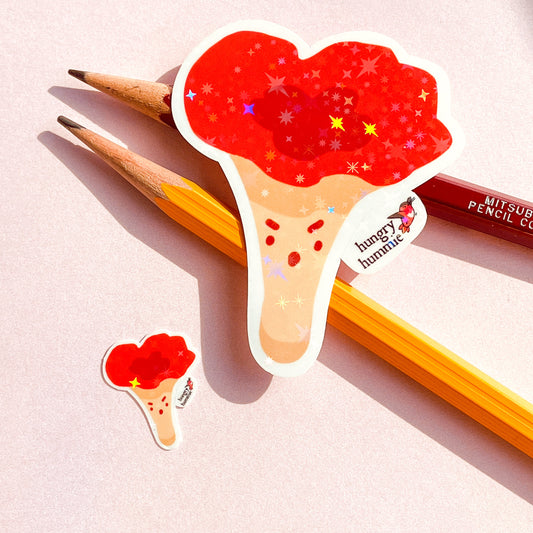 Red Chanterelle Mushroom Sticker | Holographic Set of 1 Big & 1 Mini Stickers | Holo Stars | Mycology Fungi Biologist Gifts Ecology Nature