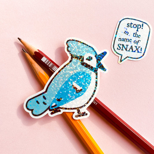 SNAX! Holographic Blue Jay bird sticker - great gift for birb lovers! Birdwatching ornithology birbfest fans - planners notebooks and schedules