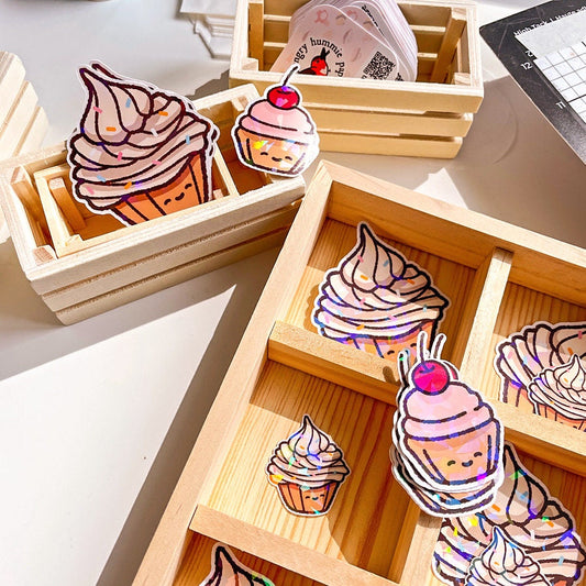 Holographic Cupcakes sticker set - great gift for bakery lovers! Food stickers for fans of baked goods - decorate planners and notebooks!