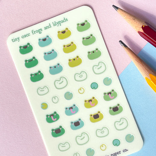 010 Frogs and Lilypads mini sticker sheet : tiny frog faces! Cute gifts for emoji amphibian lovers colour icons Bullet Journals, Trackers