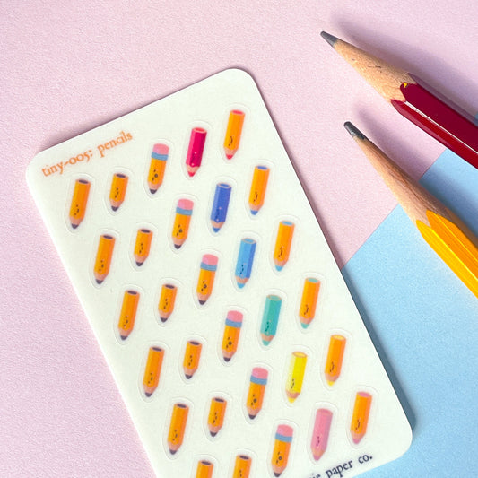 005 Pencils | Mini Planner Sticker Sheet | Tiny Coloured Pencil Icon Stickers Credit Card Sized BuJo Bullet Journal Tracker Miniature Seals