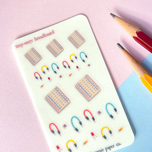 007 Breadboard | Mini Planner Sticker Sheet | Tiny Programming Coding Stickers | Track Electronics STEM Miniature Wires Code Bullet Journal