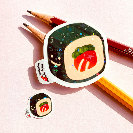 Rainbow Roll | Holographic Sushi Sticker Set of 1 Big, 1 Mini Stickers | Holo Stars | Sparkle Cute Kawaii Food | California