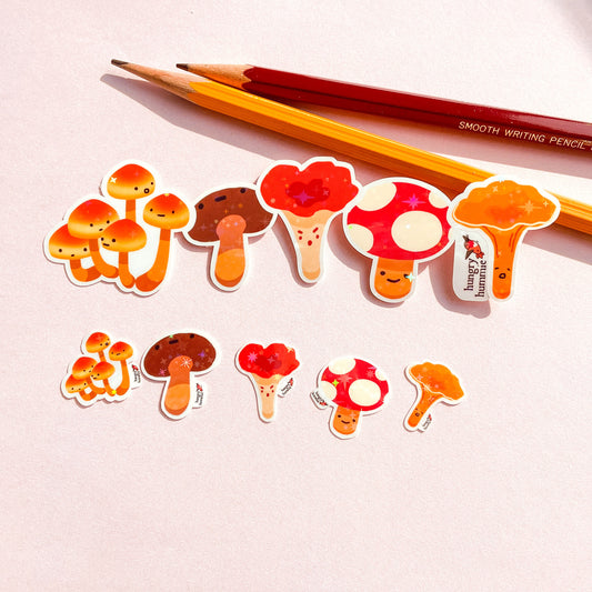 Group of Five Mushroom Sticker with 5 Mini Holographic Stickers | Shiny Mycology Related Fungi Gifts for Biologists Ecology Nature Science